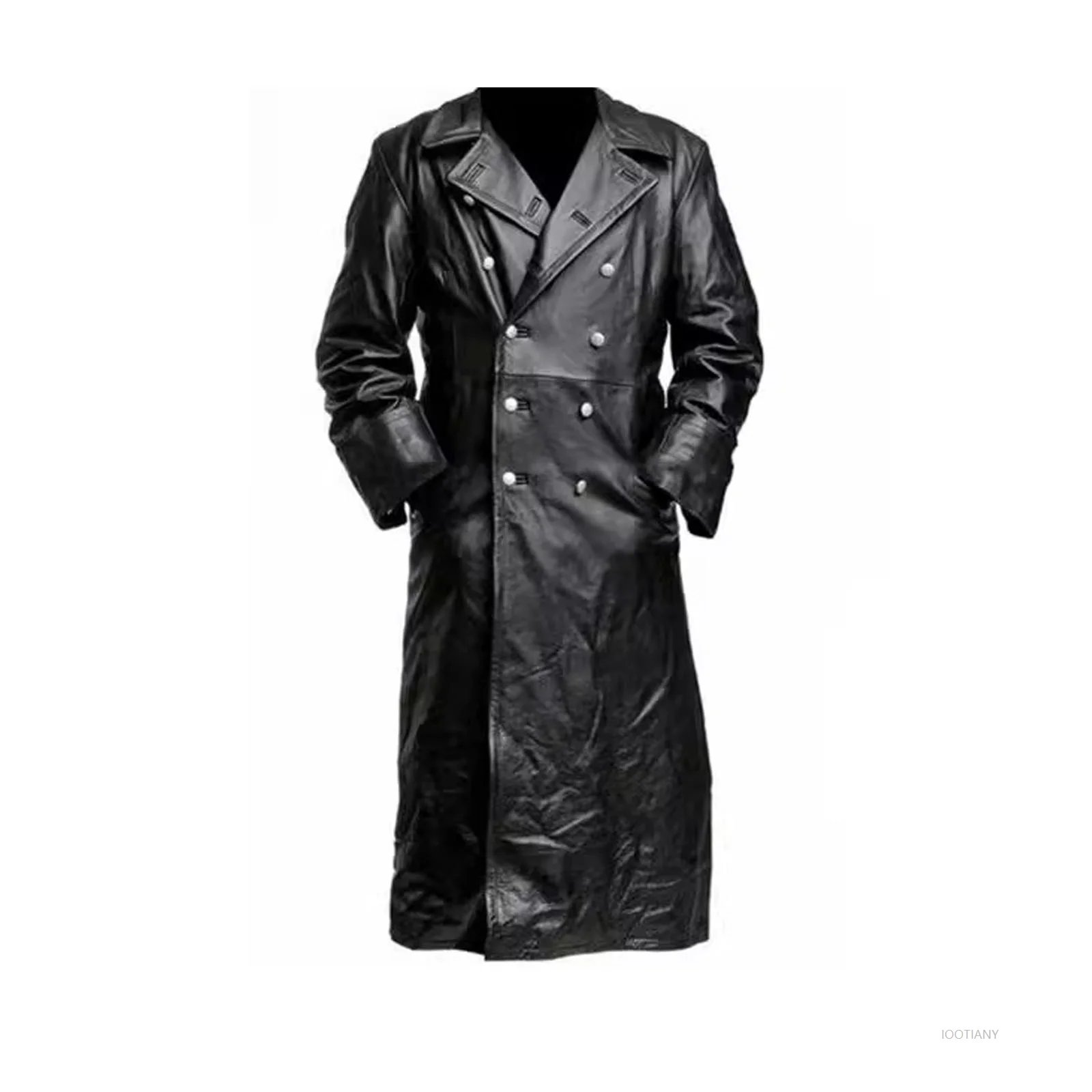 Mens German Classic Wwii Military Officer Black Leather Trench Cosplay Vintage Steampunk Leather Mens Medieval Coat Jacket 2025 - view 3