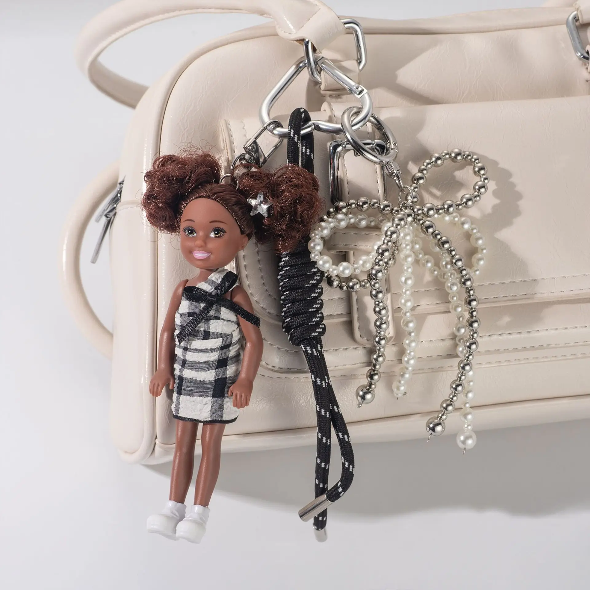 

Party vitality dress up plaid skirt doll pendant woven lanyard bow bead string keychain bag jewelry pendant