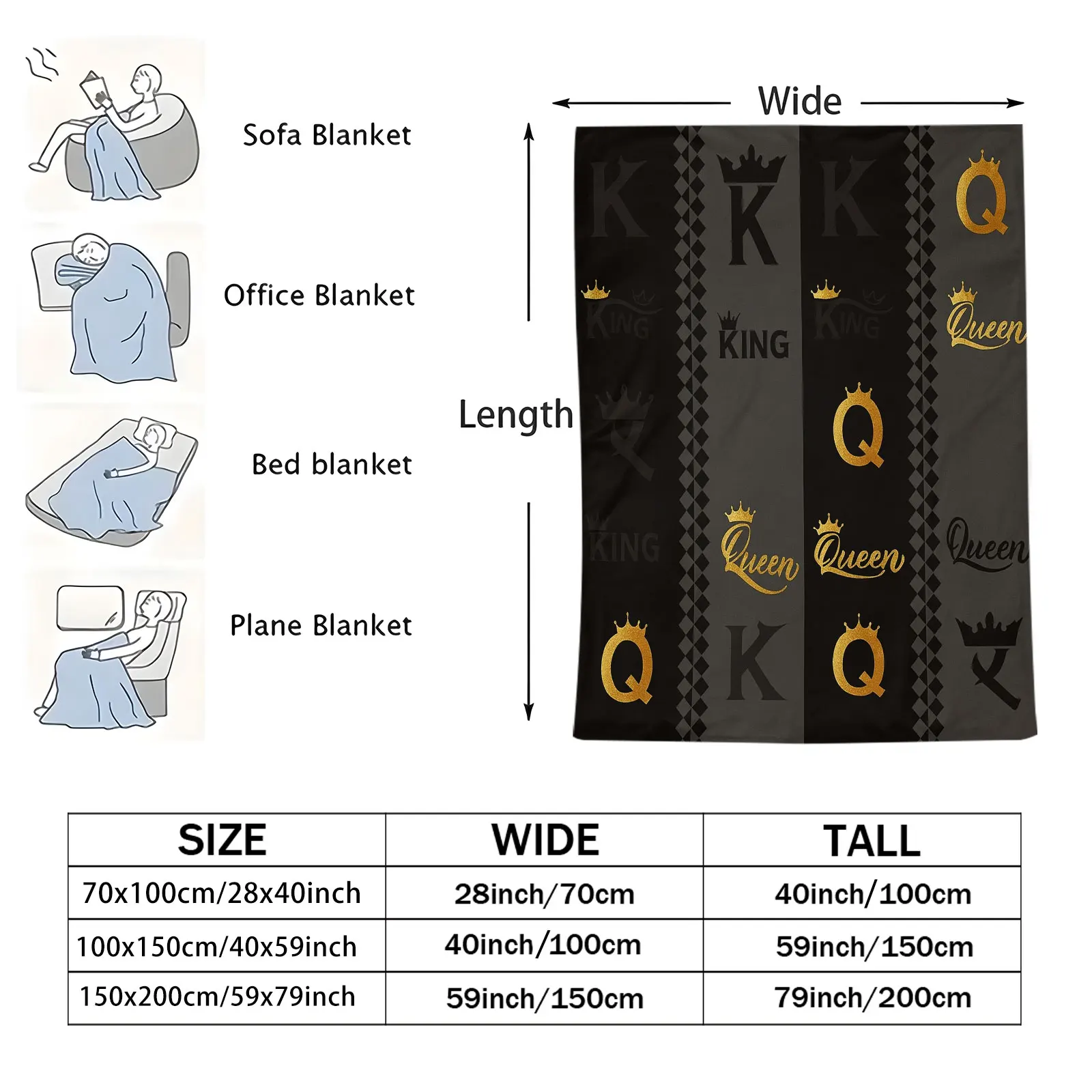 زوجين من الجانب الفانيلا بطانية لي أنت القلب الملك الملكة تصاميم بطانية متعددة الوظائف للأريكة السرير السفر عشاق الهدايا المثالية