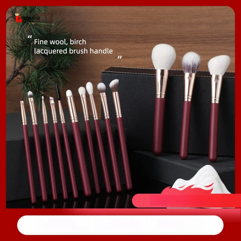 Juego de brochas de maquillaje: 13 brochas de lana para sombra de ojos y colorete, juego de herramientas de belleza de Cangzhou