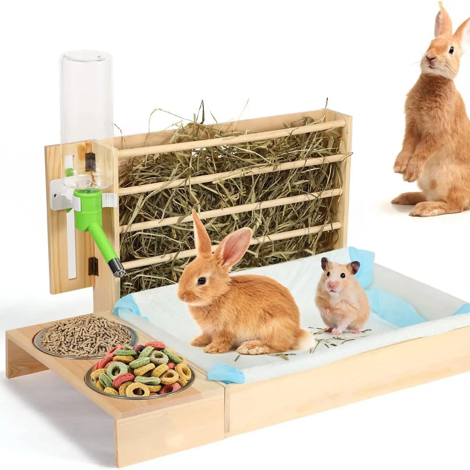 

Wooden Rabbit Hay Feeder with Litter Box Bunny Hay Feeder, Bunny Hay Holder Guinea Pig Hay Holder for Rabbit, Chinchillas