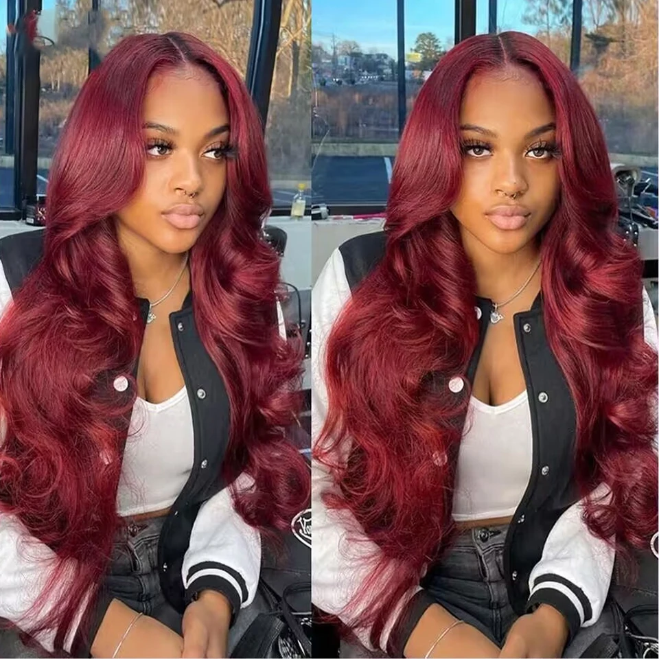 Burgundy 99J 13x6 Body Wave Lace Front Human Hair Wig 13×4 HD Transparent Lace Frontal Wigs Brazilian Red Colored  Wig for Women