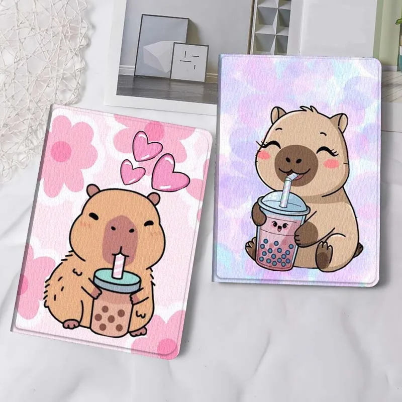 

Cute Bear Bubble Tea For iPad Pro Air Mini 2 3 4 5 6 7 6th 7th 10th 11th 10.2 9.7 10.5 11 Foldable Tablet Case Gift