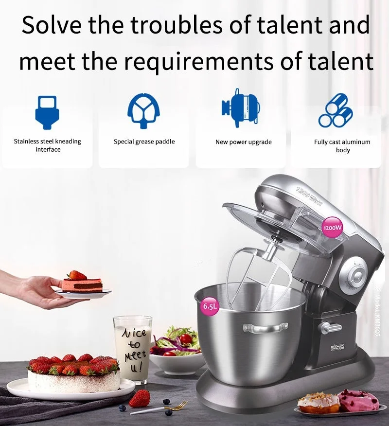 Home Kitchen Desktop Multi-function Food Processor Fully Automatic Mixer Chef Machine Electric Egg Beater with Dough Hook