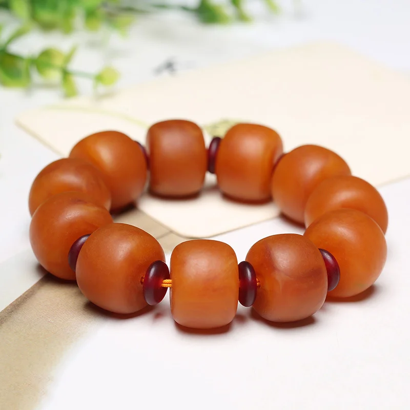 Old Honey Wax Hand String Original Stone Amber Red Skin Chicken Oil Yellow Barrel Bead Men's Bracelet