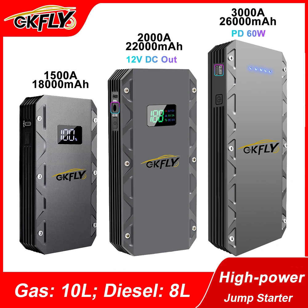 GKFLY Car Jump Starter 26000mAh Portable Power Bank 3000A/2000A/1500A Starting Device Car Booster Battery For Petorl Diesel Car