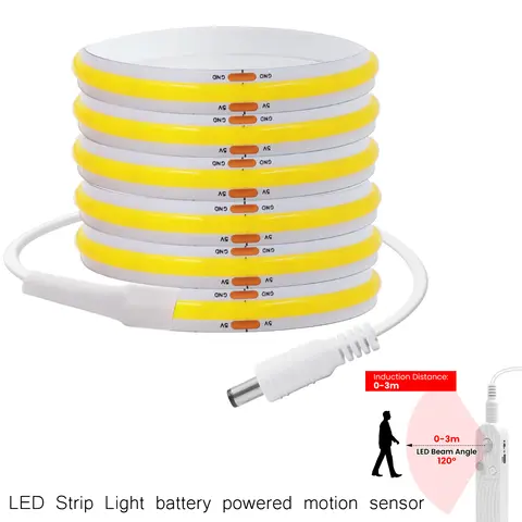 8MM COB LED-remsa 5V med rörelsesensor batteridriven 320LED/M USB induktionsnattlampa varmvit röd isblå grön gul 10 best sales batteridrivna lampor - №8