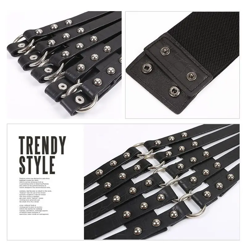 حزام أسود عريض مرصع على الطراز الغربي بتصميم عتيق للتنانير والمعاطف المنتفخة أزياء نسائية #5