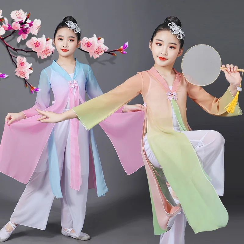 Kinder klassische dance performance elegant elegant elegant fan dance Chinesischen kostüm tanz kostüme mädchen hanfu