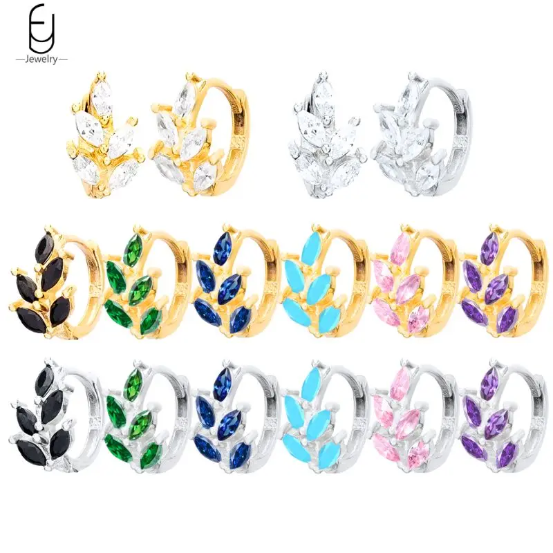 

1 Pair 925 Sterling Silver Needle Exquisite Leaves Hoop Earrings for Women Fashion Colorful Crystal Earrings Luxury Jewelry