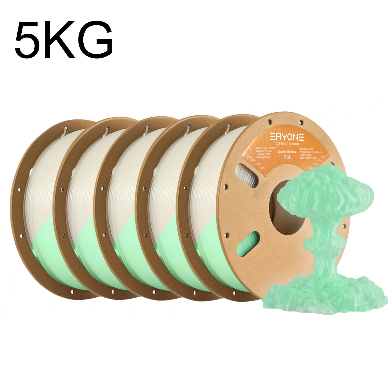 ERYONE 5KG Glow-in-the-dark PLA Filament, 3D-printerfilament 1.75mm +/-0.03mm Geschikt voor de meeste FDM-printers
