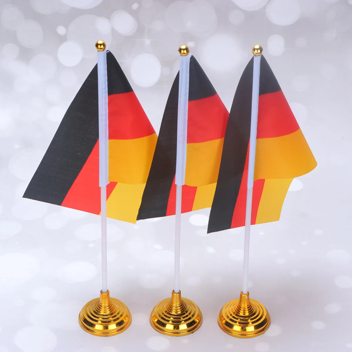 12Pcs Desktop Germany Flag with Base Polyester Plastic for Home Office Desktop Decor Festival Party Small Mini Flag