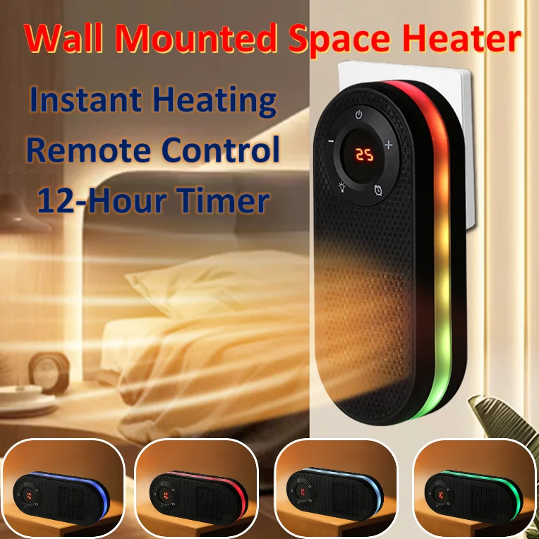 

Портативный настенный обогреватель с подсветкой, быстрый нагрев, мини-тепловентилятор с пультом ДУ для дома и спальни