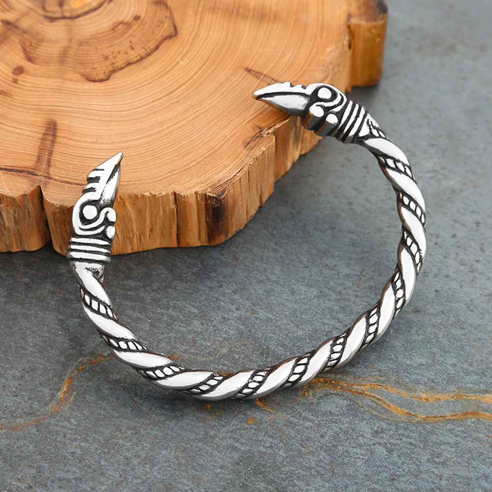 

Vintage Stainless Steel Vikings Raven Bracelet For Men Punk Nordic Amulet Open Cuff Bracelet Fashion Jewelry Gifts Dropshipping