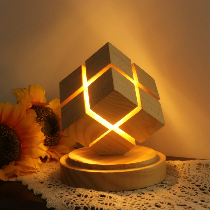 Magic Cube Night Light USB Plug in Battery Powered Desk Lamp Bedside Table Decoration Bedroom Atmosphere Light Children's Gift