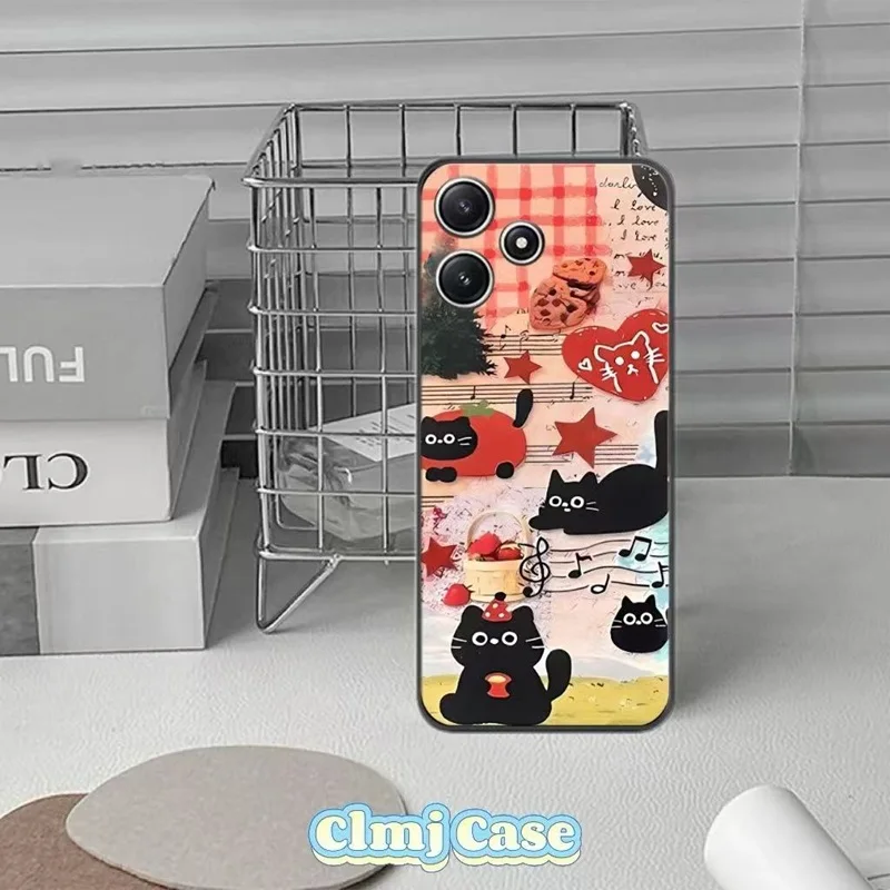 Clmj Korean Cat Phone Case For Xiaomi 14T 13 11 Pro POCO M3 M4 M5 X3 X5 X6 F3 F4 F5 Redmi 14C 13C 12 11 10 Note 13 Pro 11 5G 12S