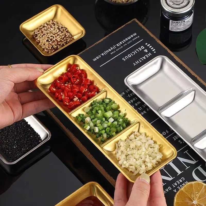 10pcs Stainless Steel Seasoning Dish Hot Pot Dipping Bowl Soy Sauce Square Barbecue Snack Plate Kitchen Condiment Tool