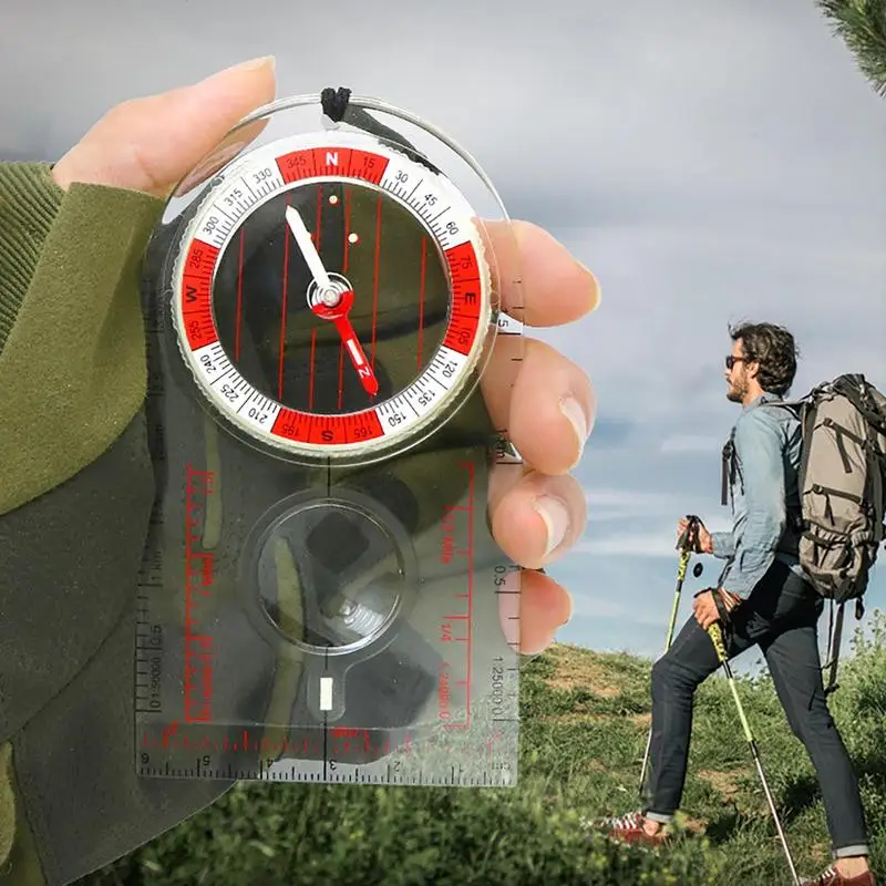 Professional Mini Compass Map Scale Ruler Multifunction Luminous Compass Equipment Outdoor Hiking Camping Survival Guiding Tool