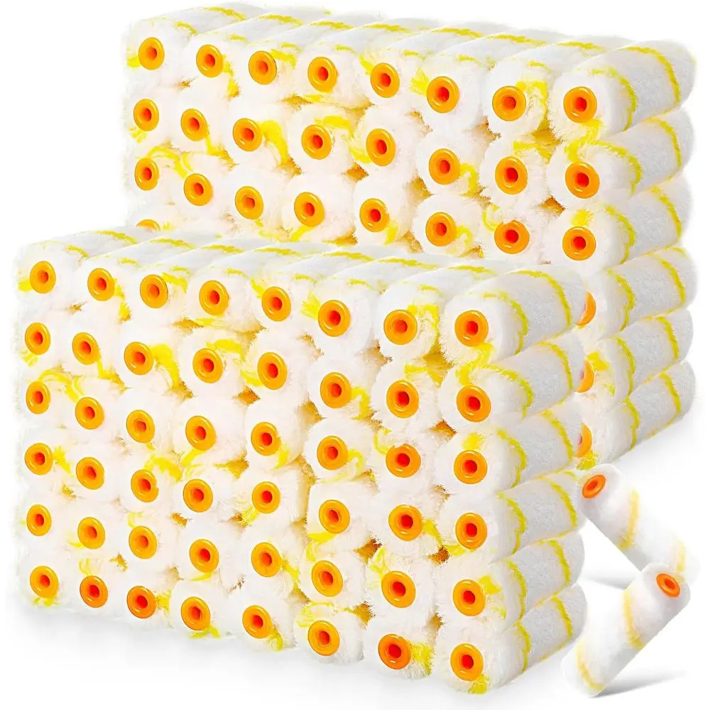 

300 Pack 4 Mini Paint Rollers, 1/2 Nap, Small Fiber Covers for Home Repair and Household Supplies (Yellow, White)