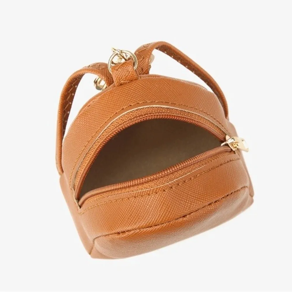 Portable Zipper Coin Purse Pu Leather Solid Color Mini Backpack Keychain Small Wallet Women