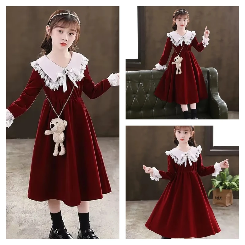 

Популярное кавайное модное платье для девочек, студенческое весенне-осеннее повседневное пуловер с героями мультфильмов темно-синего цвета, топы, платье принцессы, детская одежда