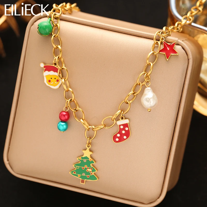 

EILIECK 316L Stainless Steel Christmas Tree Pendant Necklace For Women New Fashion Neck Chain Handmade Jewelry Holiday Gift