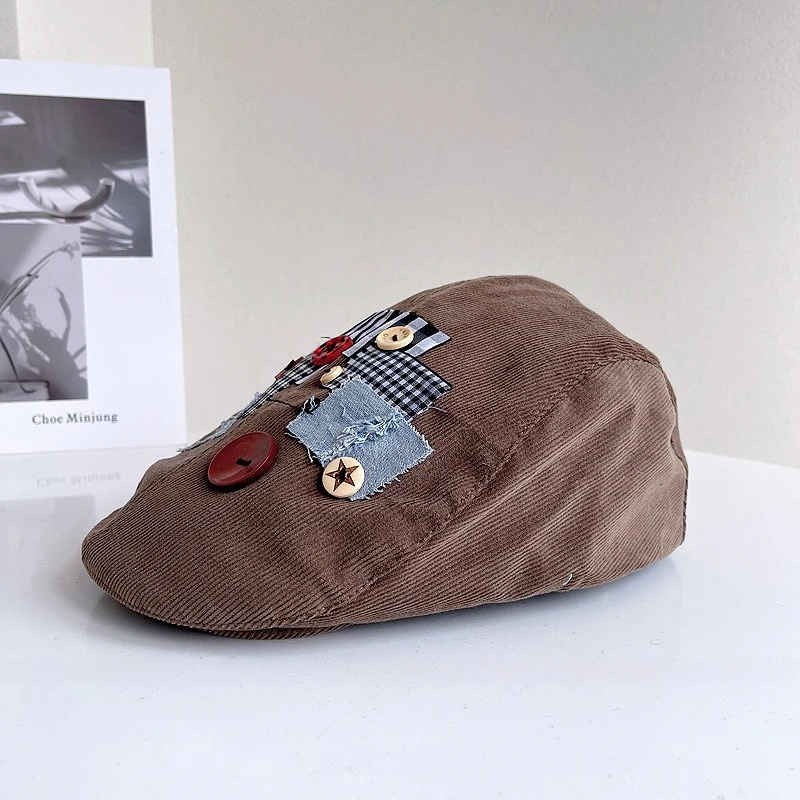 

Винтажные лоскутные модные шапки на пуговицах для мужчин, зимние милые крутые кепки с утконосом, клетчатые береты, кепки для женщин