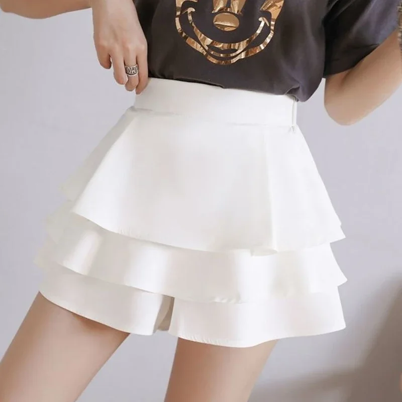 

New Solid Color Fashion Cake Shorts Skirt Women High Street Casual Loose Elastic Waist Elegant Personality Wide Leg Trous L434