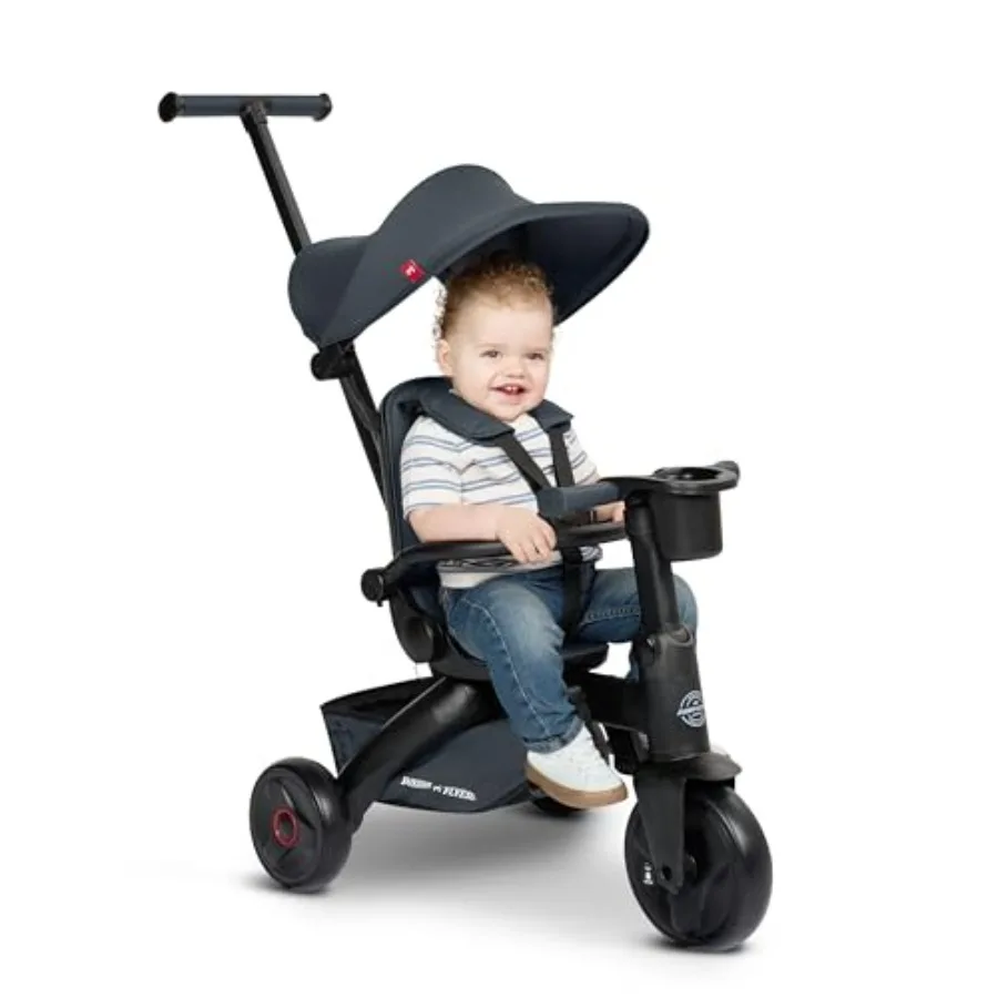 

Складная коляска-трайк Coast для детей от 6 месяцев до 3 лет, легкая, компактная, 4 режима езды, УФ-защита, 5-точечные ремни безопасности, защитный барьер, подстаканник