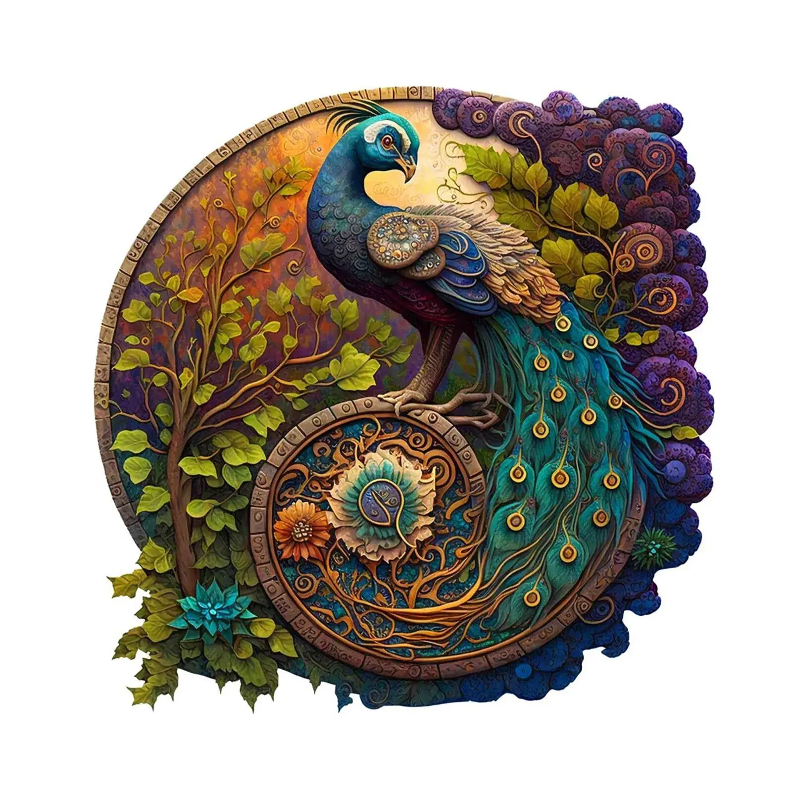 Round Peacock Wooden Jigsaw Puzzle Irregular Animal Shaped Wooden Puzzle Adult Puzzle Toys Festival Gift For Friends and Family