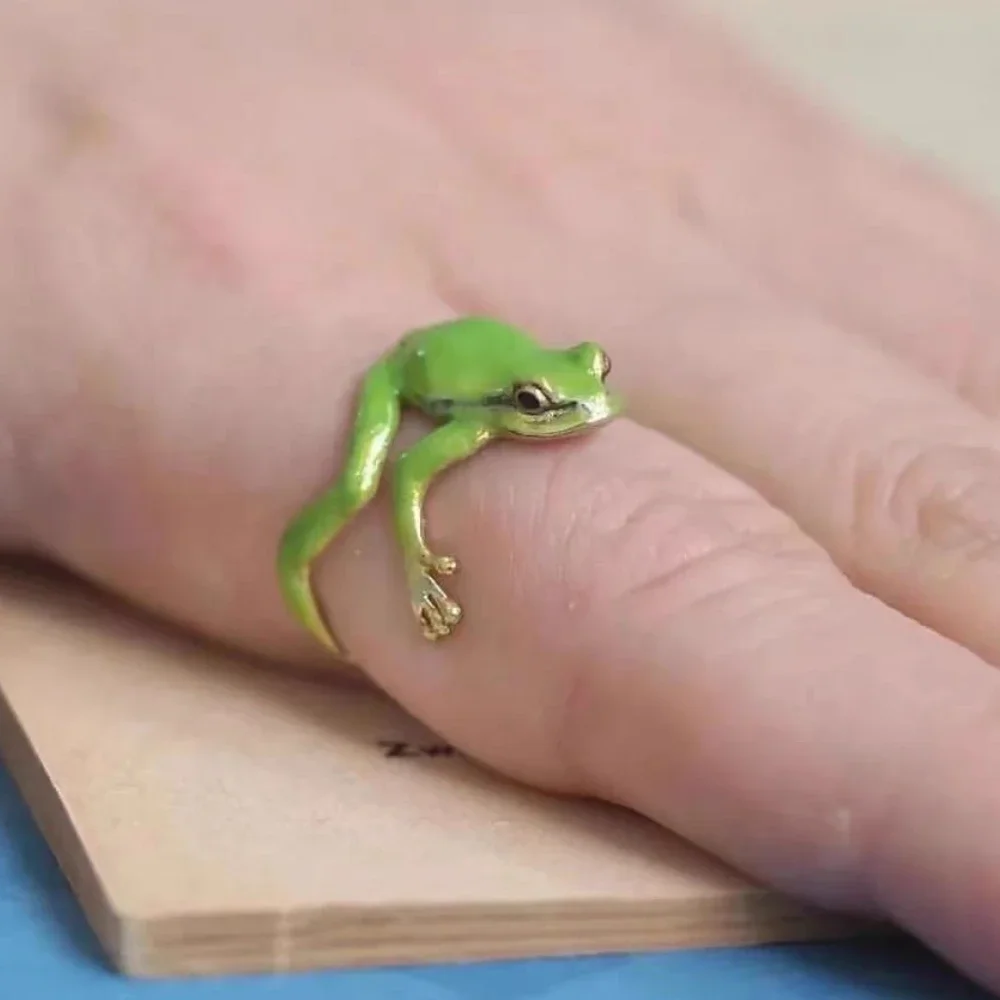 Mini Green Tree Frog Ring Frog Open Rings for Women Men Metal Cute Animal Adjustable Finger Ring Jewelry Birthday Party Gift New