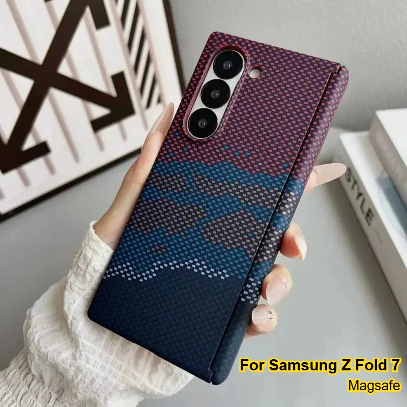 

Luxury Invisible Magnetic Hinge Phone Case For Samsung Galaxy Z Fold 7 6 5 Carbon Fiber Texture Wireless Charge Shockproof Cover