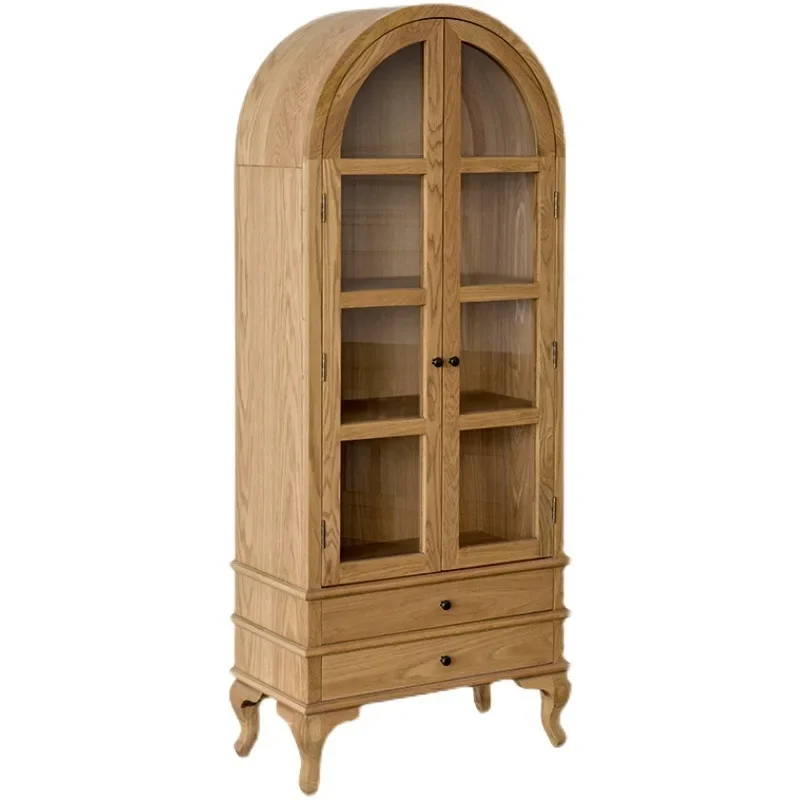 

American French country white oak solid wood bookcase TV side cabinet display living room dining side