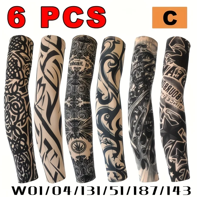 6pcs neutral combination flower arm tattoo sleeves seamless outdoor cycling tattoo sunshade sleeves cycling tattoo sleeves, fash
