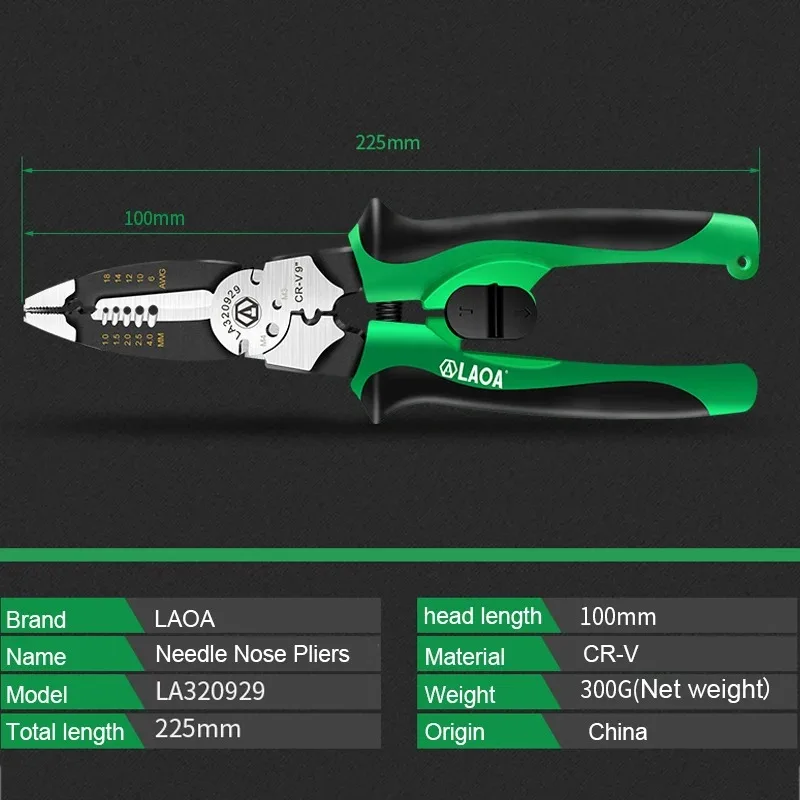 LAOA 9inch Wire Stripper Pliers Cable Cutters 1-4mm² Stripping Wood Screw M3 M4 Nail Cutting Crimping Electrician Hand Tools