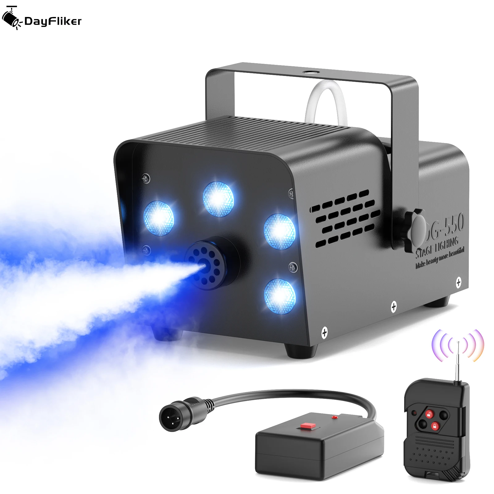 

DayFlicker Smoke Machine 500W RGB Colorful 5 LEDs Fog Ejector Stage Effect Fogger Spray Equipment for Wedding Halloween DJ Show