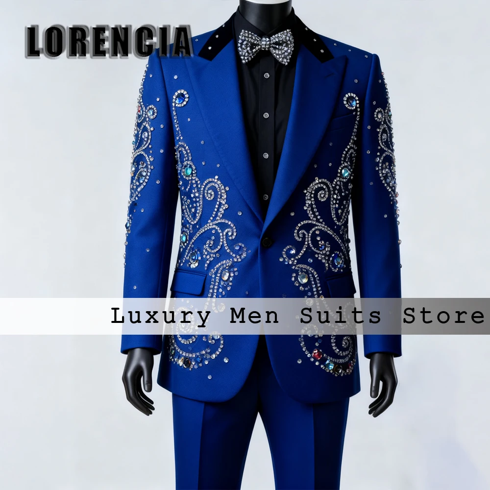 

Модные костюмы с кристаллами для мужчин, комплект из 2 предметов, смокинги со сверкающими бриллиантами для жениха, свадьба, индивидуальный блейзер 2021, брюки, костюмы для мужчин
