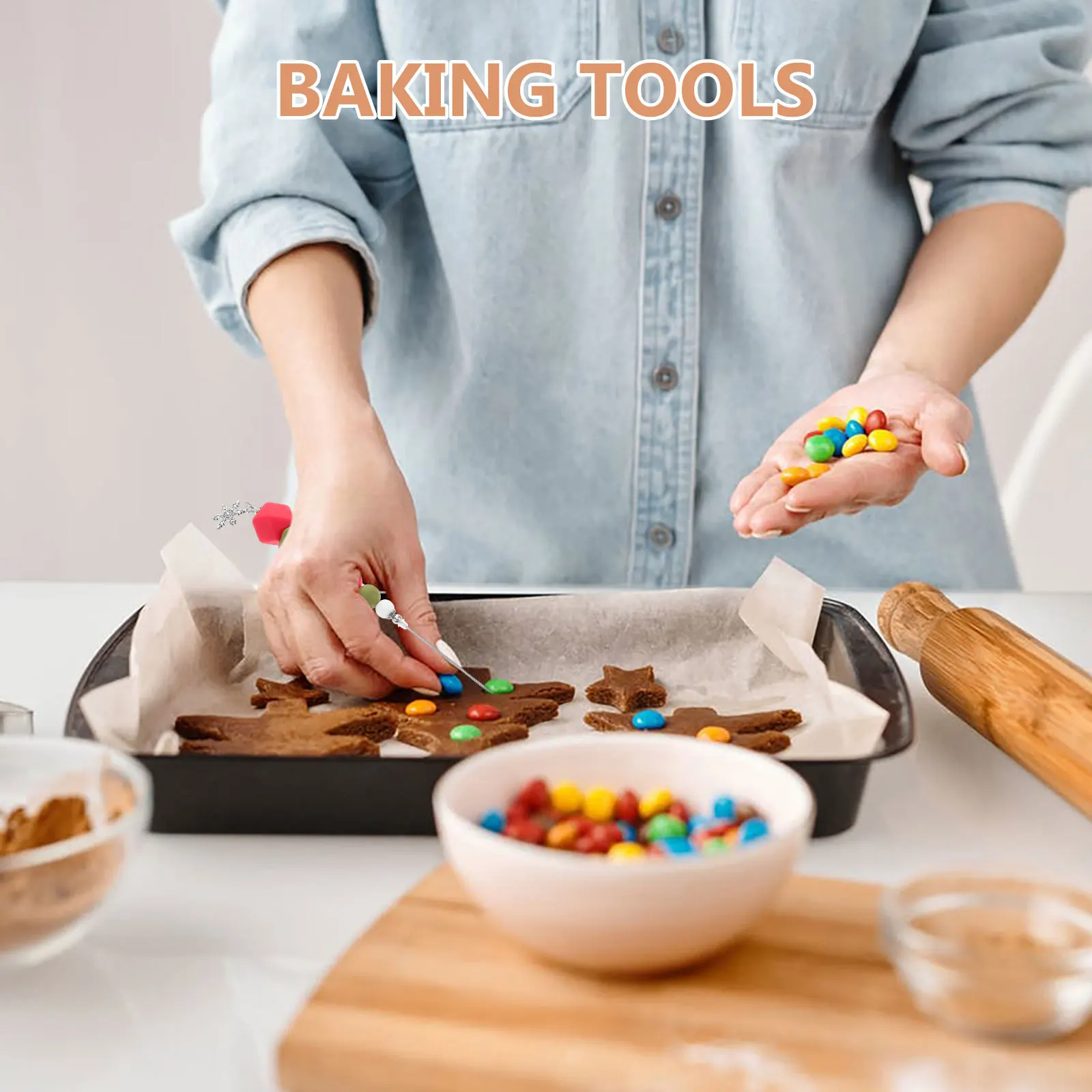 

Christmas Colorful Beaded Sugar Cake Needle for Cookie Decorating Fondant Bubble Removal DIY Baking Tool Cake Decorating Brushes