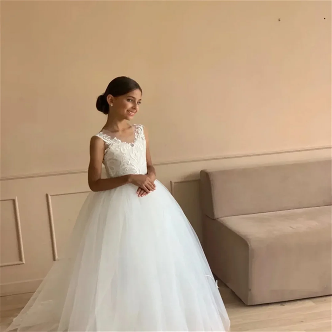 Princess Flower Girl Dress 2025 A Line Tulle Lace Toddler First Communion Gowns Little Kids Infants Christening Baptism Junior