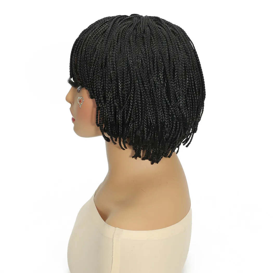 Kurze Zopfperücke, synthetische Perücken für Frauen, Cosplay-Perücke mit Pony, einfach zu tragen, schwarze Perücken, Hochtemperaturfaserhaar