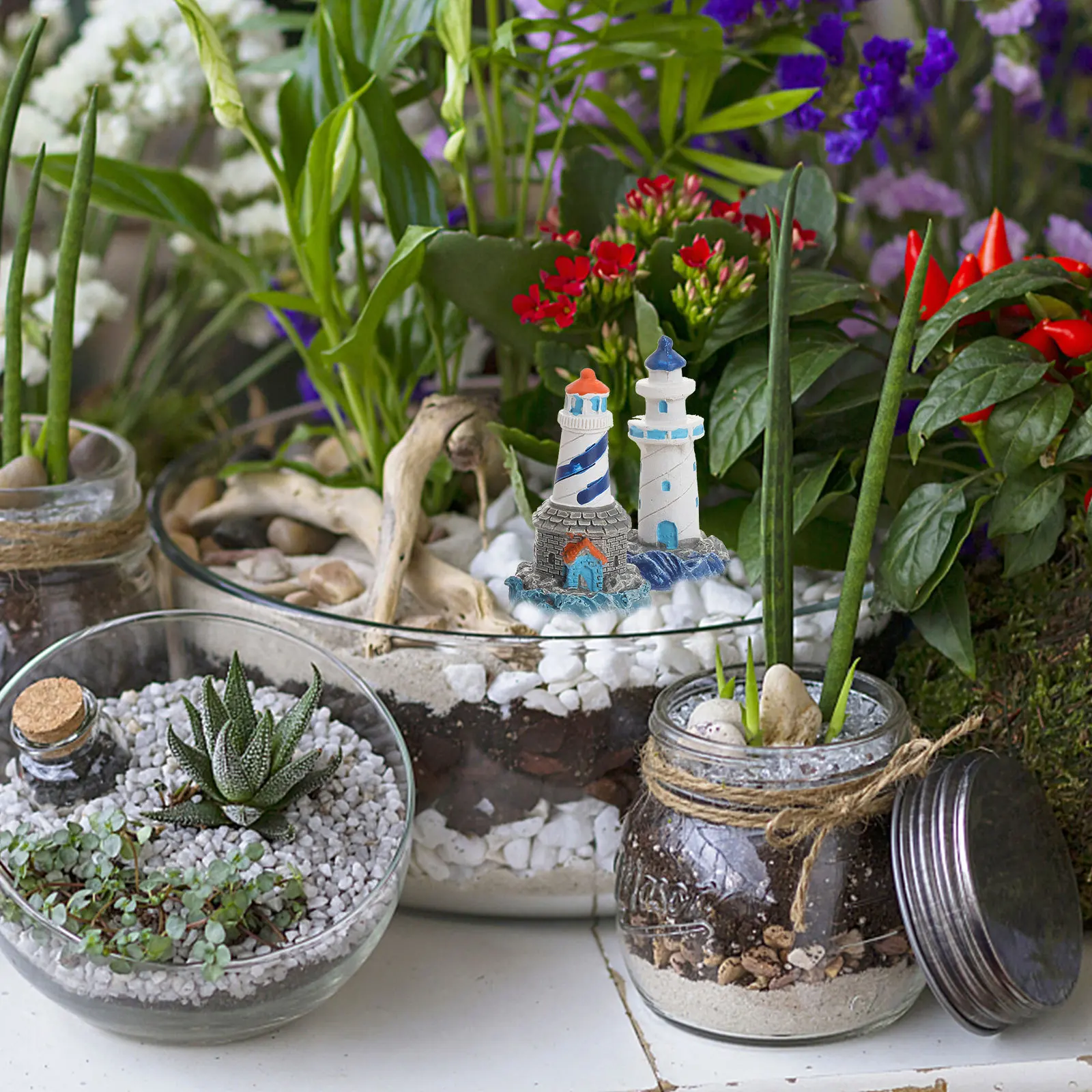 

4Pcs Mini Lighthouse Ornaments Creative Resin Decor for Pot Plant Moss Landscape Terrarium DIY Micro Landscape