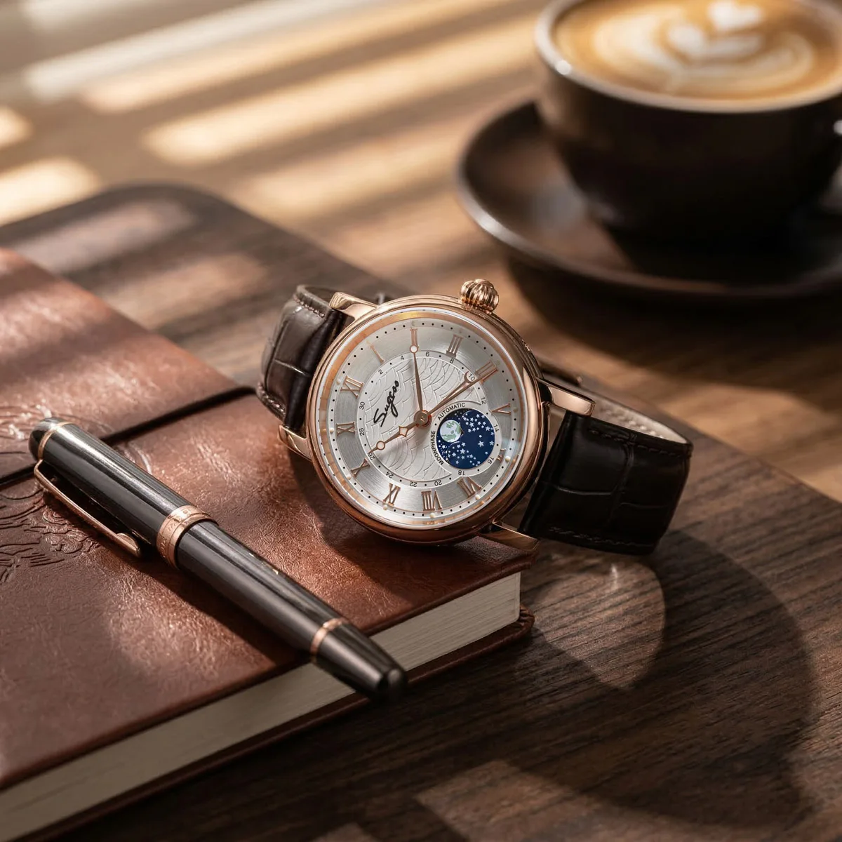 Sugess Uhren für Männer Automatische Mechanische Uhr Mondphase Tianjin ST2108 Wasserdicht Datum Hände Saphir Kristall Rom Welle Zifferblatt – Detail 14
