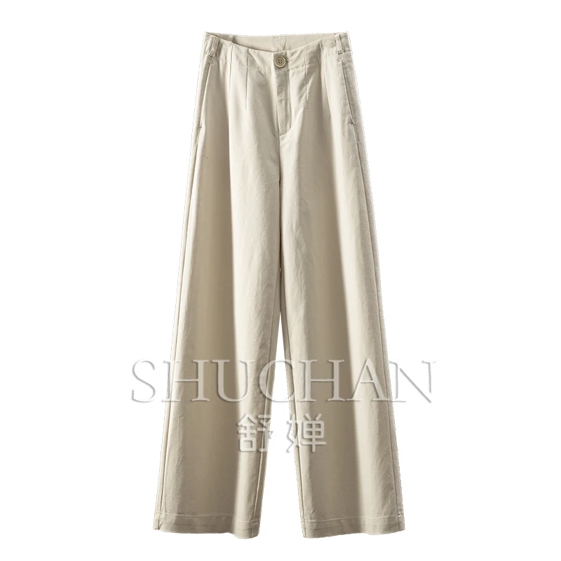 

Early Autumn Designer Cotton High-waisted Straight Wide-leg Pants Women's 1W48 Korean Fashion