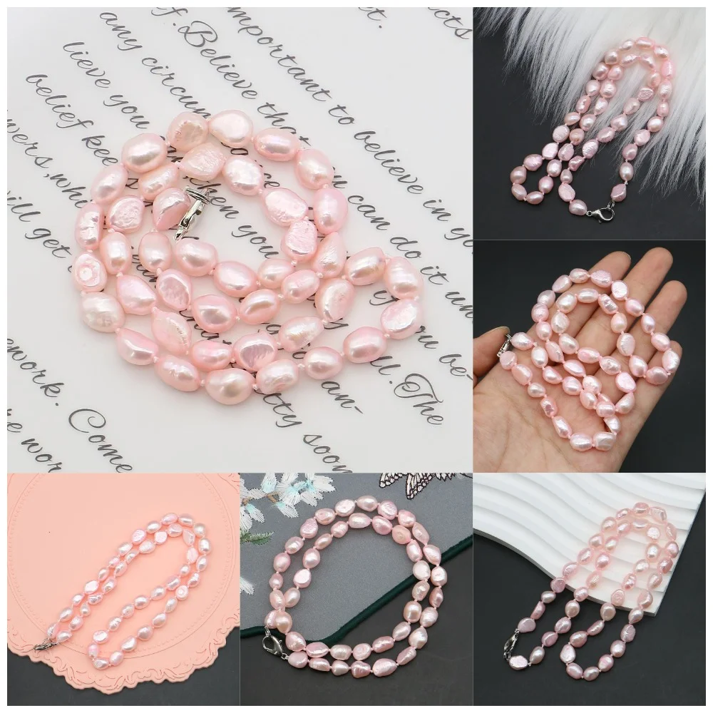 

Pink Baroque Edison Pearl Necklace with Straight Holes Double-sided Luster Featuring Clasp Light Luxury and Exquisite Jewelry