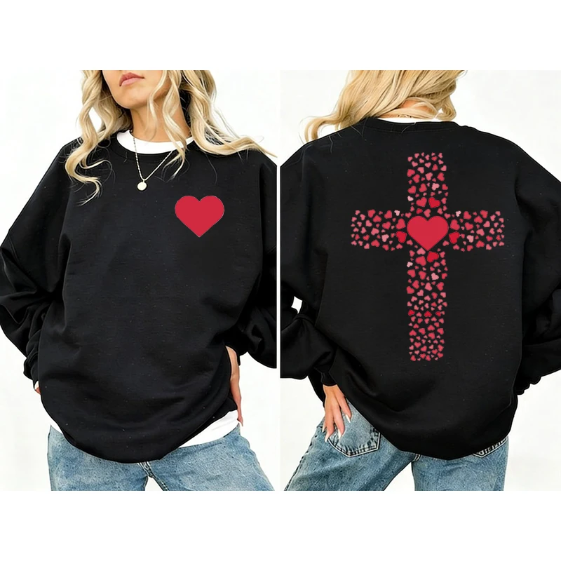 

Ropa Mujer Roupas Feminina Dames Kleding Толстовка Женская одежда Женская толстовка Женский узор в форме сердца Крест Иисуса Цветы