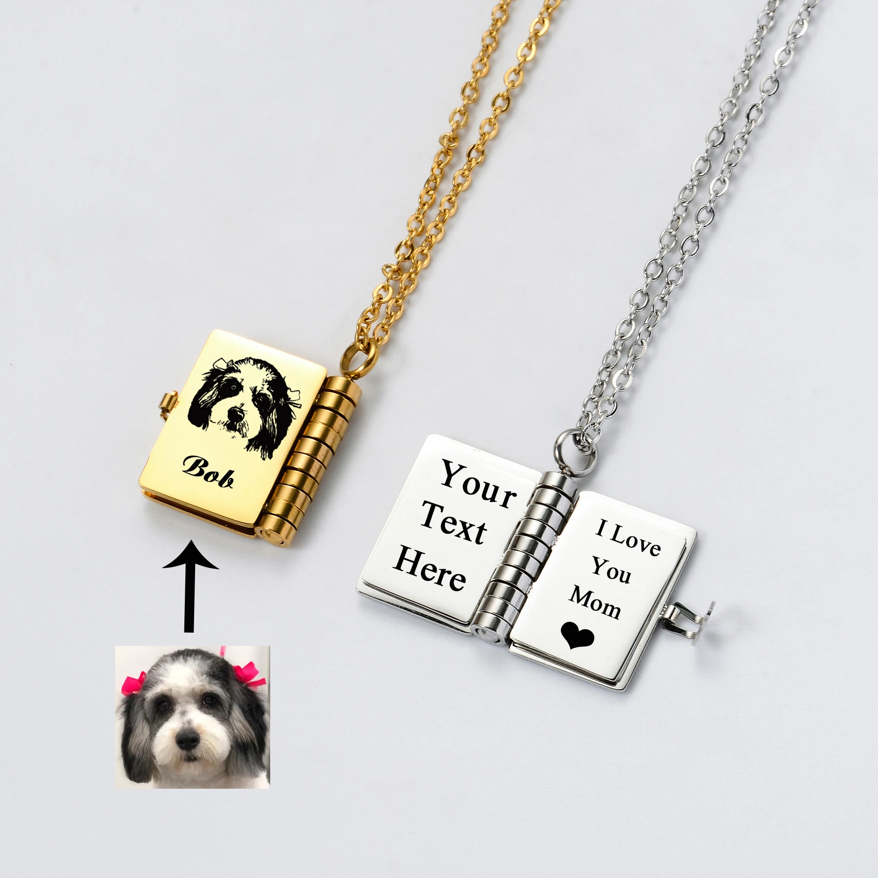 Custom Text Photo Message Personalized Book Can Be Open Charms Pendant Stainless Steel Necklace Gift Jewelry