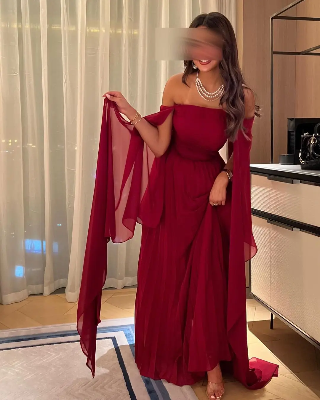 Aenyrst-vestido de noche elegante con hombros descubiertos para mujer, vestidos largos hasta el suelo para fiesta de graduación, Simple, gasa roja, vestidos formales para ocasiones