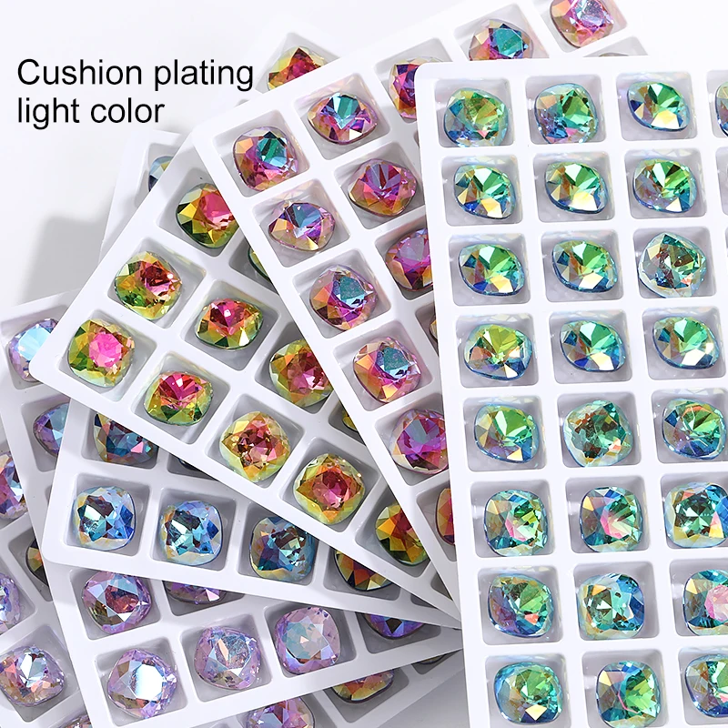 8mm Glitter Glass Rhinestones Cushion Glass K9 Crystal Pointback Nail Art Crafts Glue On Stones Jewelry Accessories