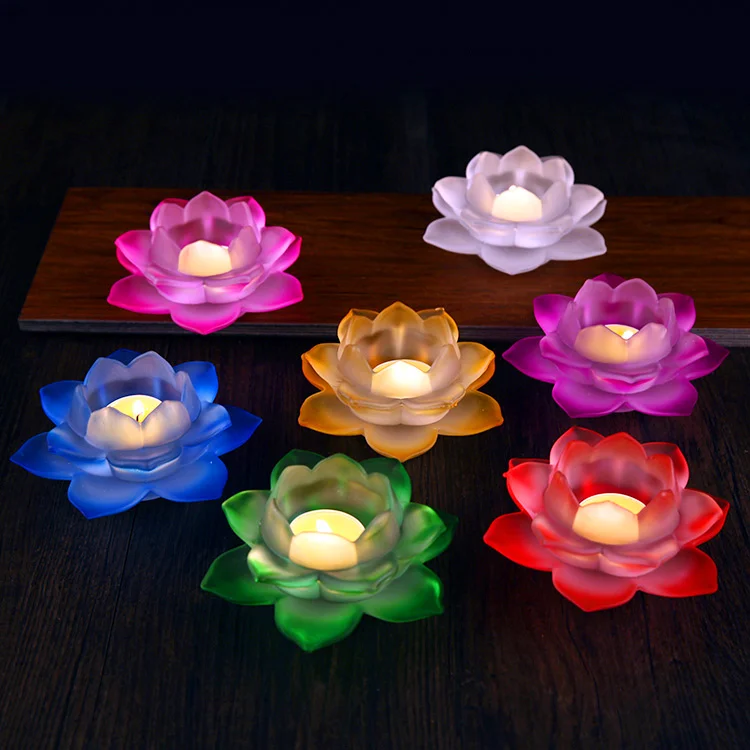 HOT SALE   Buddhist articles # Practice of Tantric ritual # Buddhism 7 colors Lotus flower crystal Lamp holder carving Sculpture