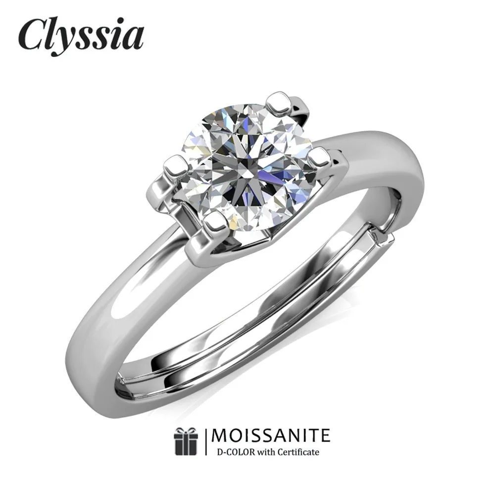 

CLYSSIA 925 Sterling Silver Mossanite Wedding Ring Lab Created Diamond Ring with GRA Certified Elegant Design for Bridal Sets